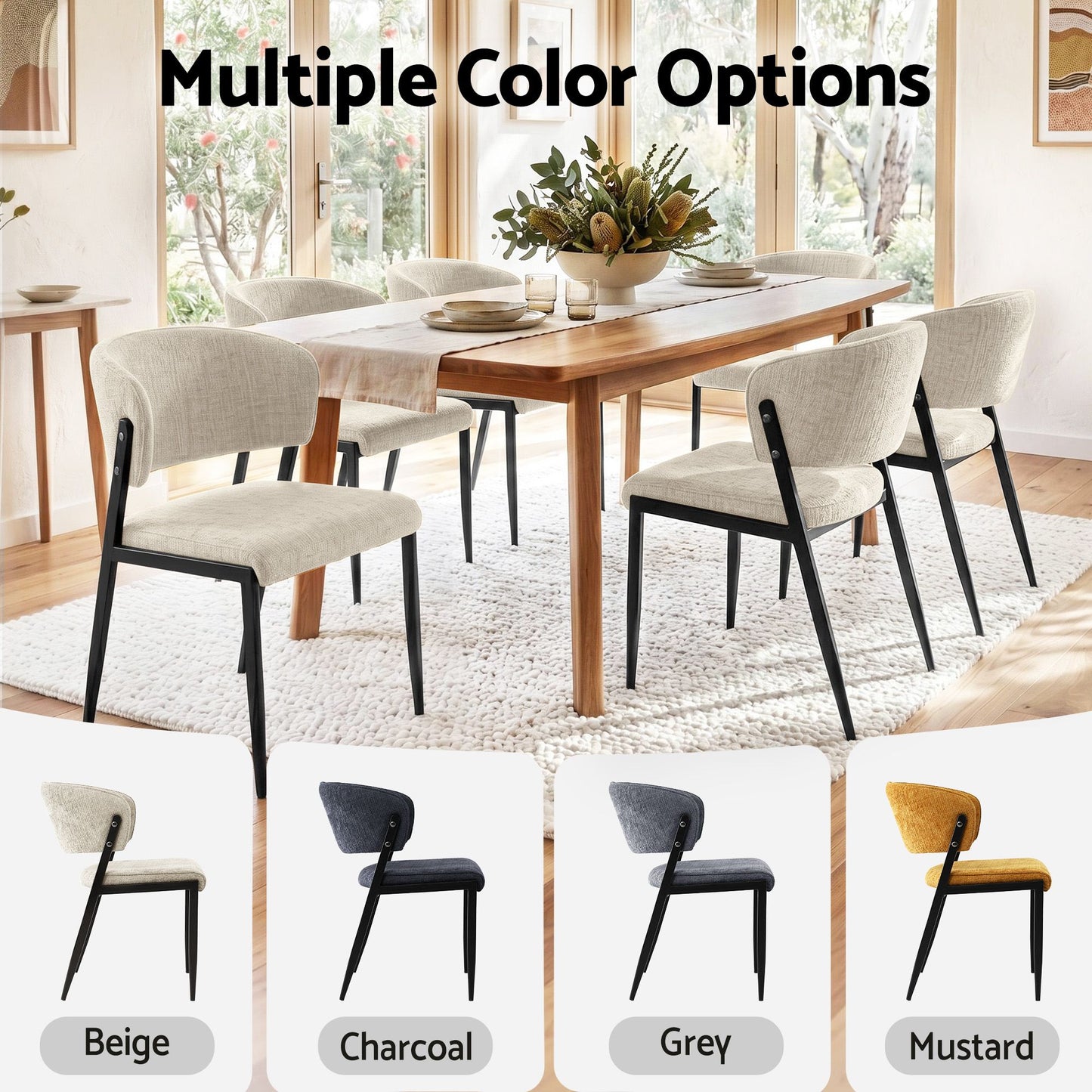 Dining Chairs Set of 2 Linen Fabric Soft Upholstered Chairs Beige