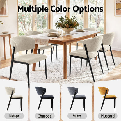 Dining Chairs Set of 2 Linen Fabric Soft Upholstered Chairs Beige