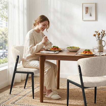 Dining Chairs Set of 2 Linen Fabric Soft Upholstered Chairs Beige