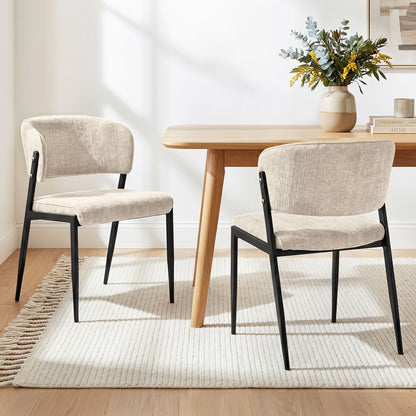 Dining Chairs Set of 2 Linen Fabric Soft Upholstered Chairs Beige