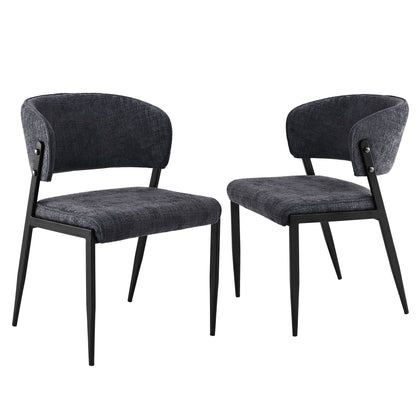 Dining Chairs Set of 2 Linen Fabric Soft Upholstered Chairs Charcoal