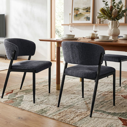 Dining Chairs Set of 2 Linen Fabric Soft Upholstered Chairs Charcoal
