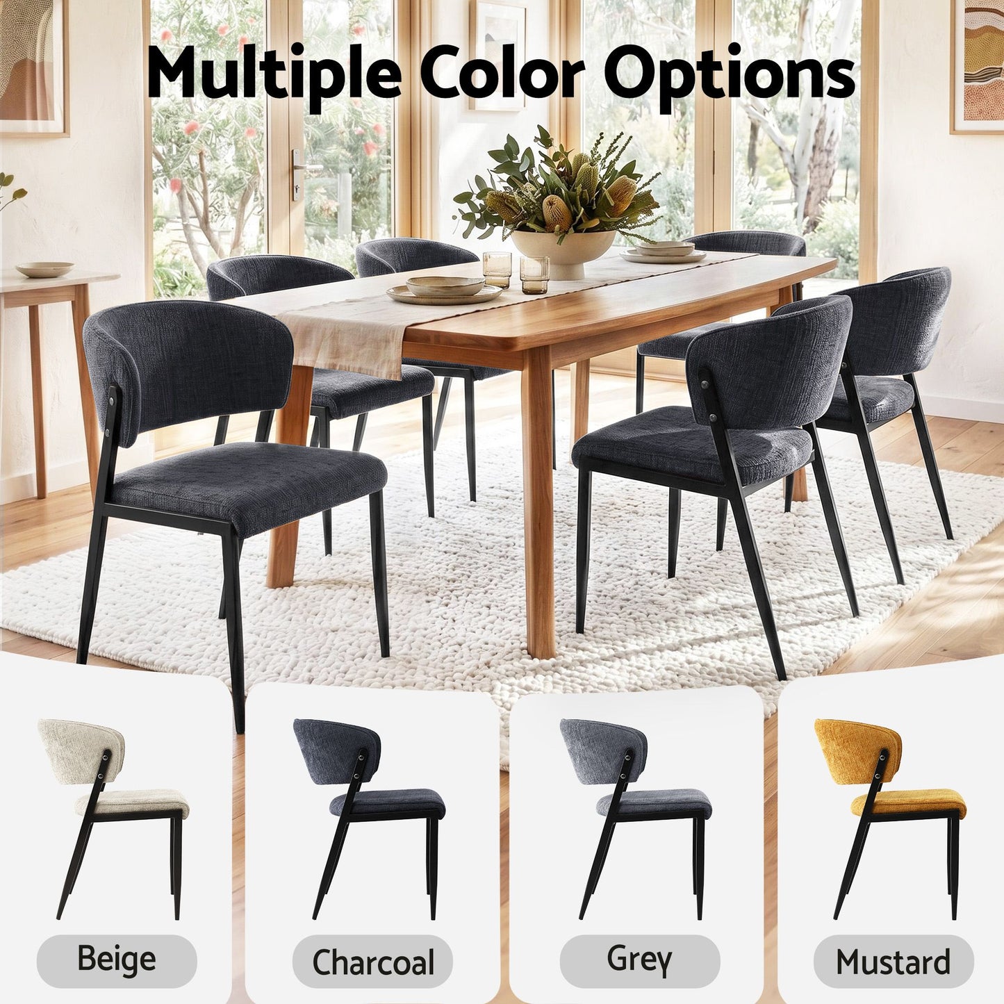 Dining Chairs Set of 2 Linen Fabric Soft Upholstered Chairs Charcoal