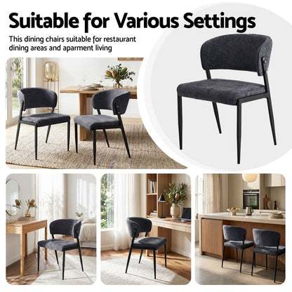Dining Chairs Set of 2 Linen Fabric Soft Upholstered Chairs Charcoal