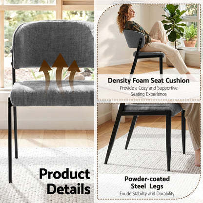 Dining Chairs Set of 2 Linen Fabric Soft Upholstered Chairs Grey