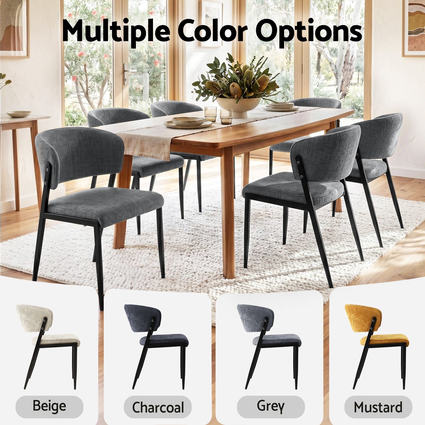 Dining Chairs Set of 2 Linen Fabric Soft Upholstered Chairs Grey