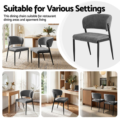 Dining Chairs Set of 2 Linen Fabric Soft Upholstered Chairs Grey