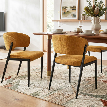 Dining Chairs Set of 2 Linen Fabric Soft Upholstered Chairs Mustard
