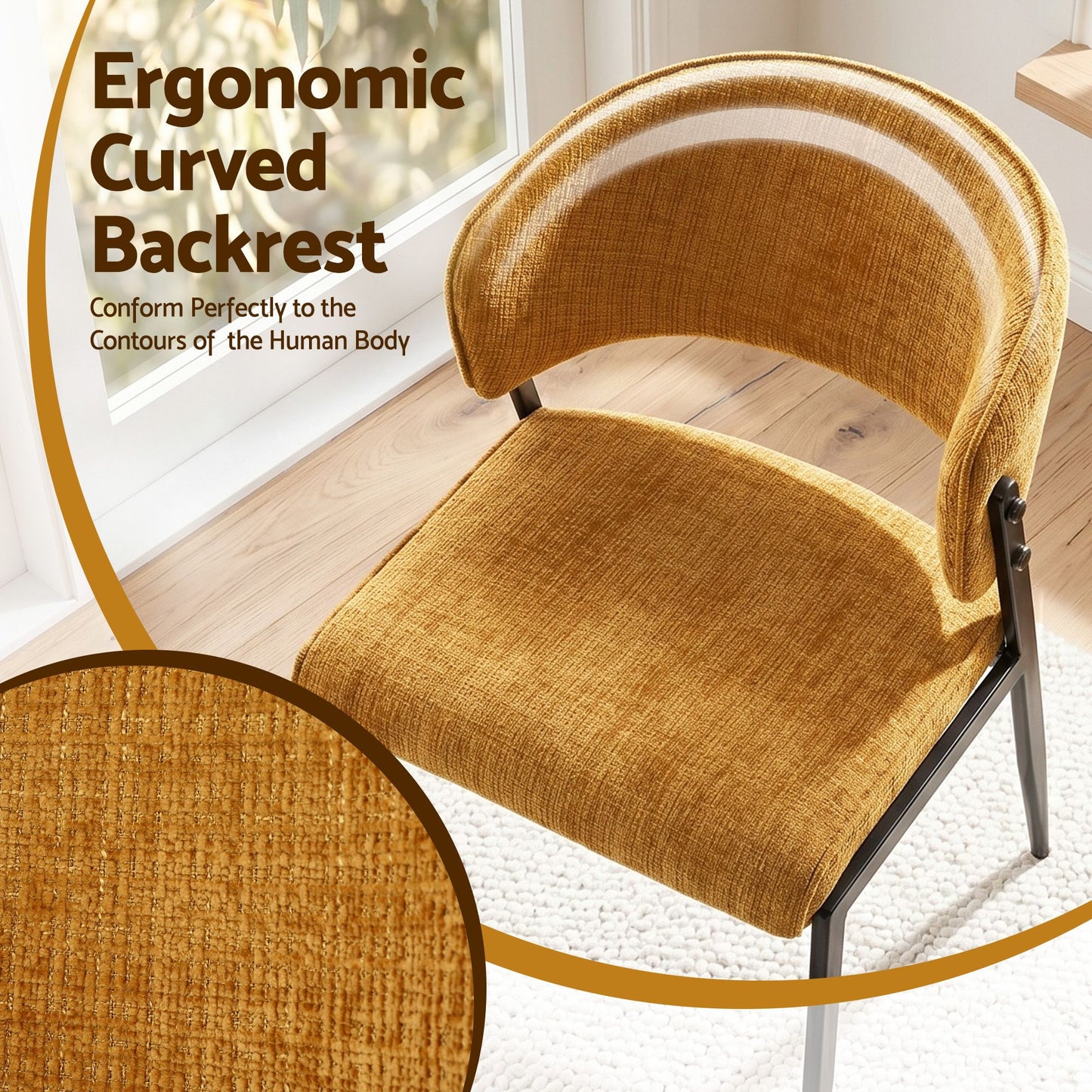 Dining Chairs Set of 2 Linen Fabric Soft Upholstered Chairs Mustard