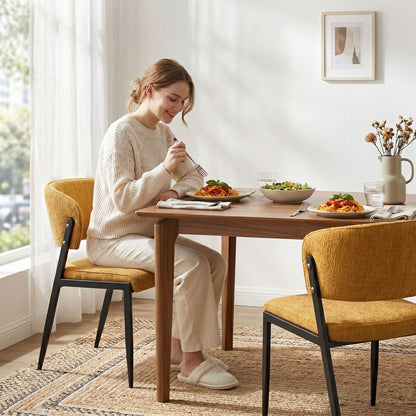 Dining Chairs Set of 2 Linen Fabric Soft Upholstered Chairs Mustard