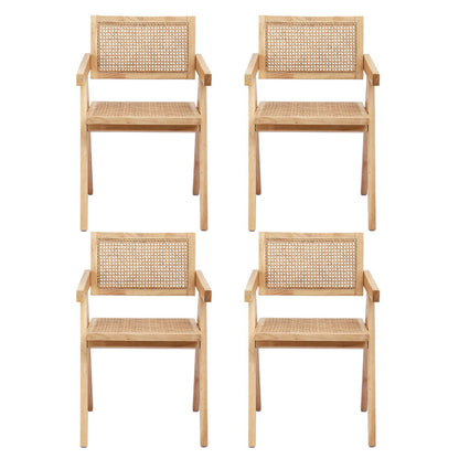 4x Dining Chairs Wooden Rattan Seat Rubber Wood Frame