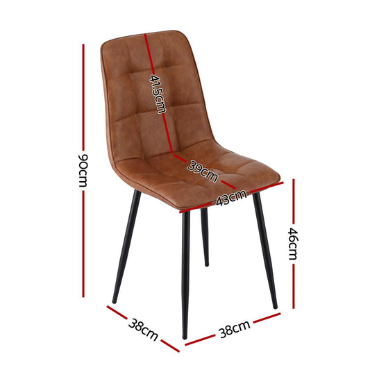 4x Dining Chairs Retro PU Leather Kitchen Lounge Cafe Accent Chair Brown