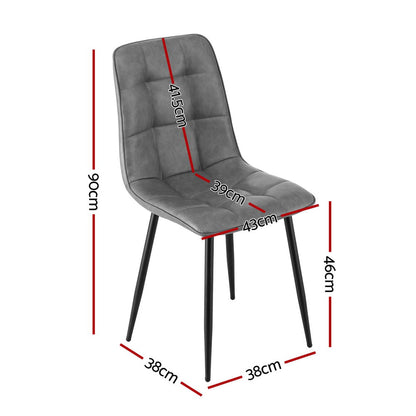4x Dining Chairs Retro PU Leather Kitchen Lounge Cafe Accent Chair Grey