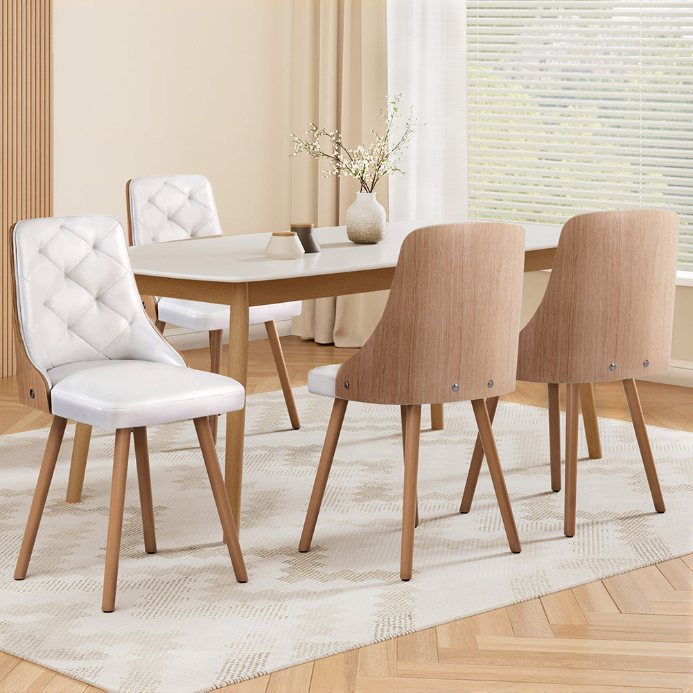 1 Set of 4 Artiss Dining Chairs White PU - Furniture > Dining > Kitchen & Dining Chairs