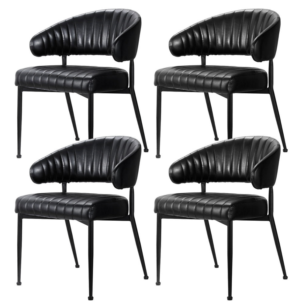 Artiss Dining Chairs Set of 4 Leather Hollow Armchair Black Furniture > Dining > Kitchen & Dining Chairs