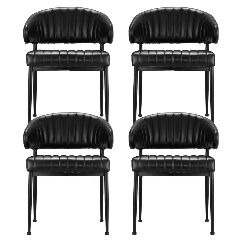Artiss Dining Chairs Set of 4 Leather Hollow Armchair Black Furniture > Dining > Kitchen & Dining Chairs