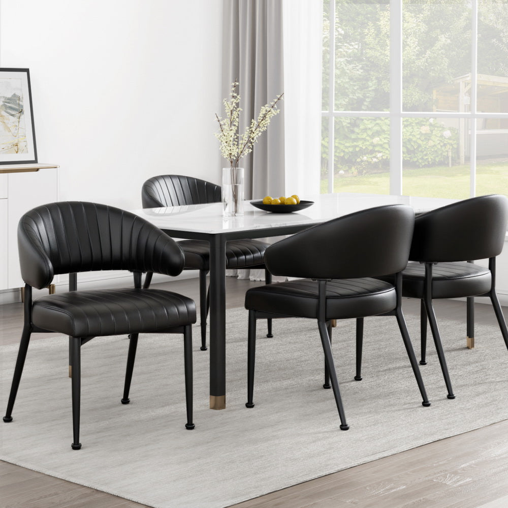 Artiss Dining Chairs Set of 4 Leather Hollow Armchair Black Furniture > Dining > Kitchen & Dining Chairs