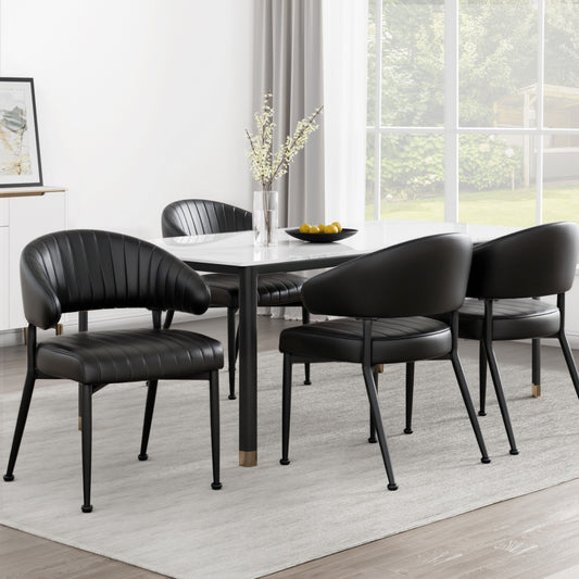 Dining Chairs Set of 4 Leather Hollow Armchair Black - Furniture > Dining > Kitchen & Dining Chairs