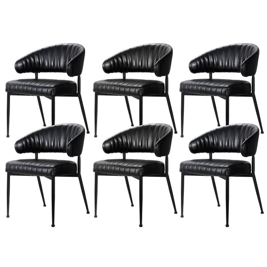 Dining Chairs Set of 6 Leather Hollow Armchair Black