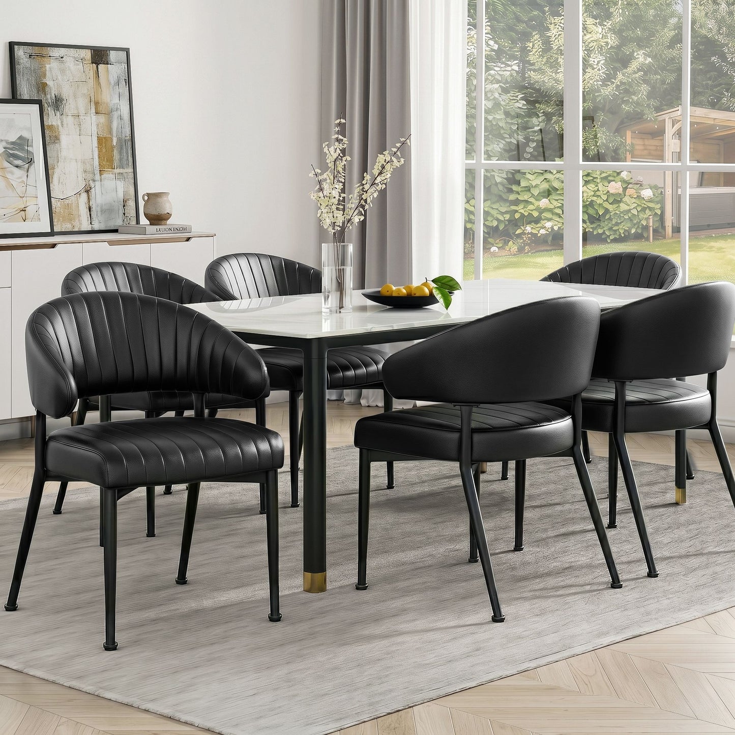 Artiss Dining Chairs Set of 6 Leather Hollow Armchair Black