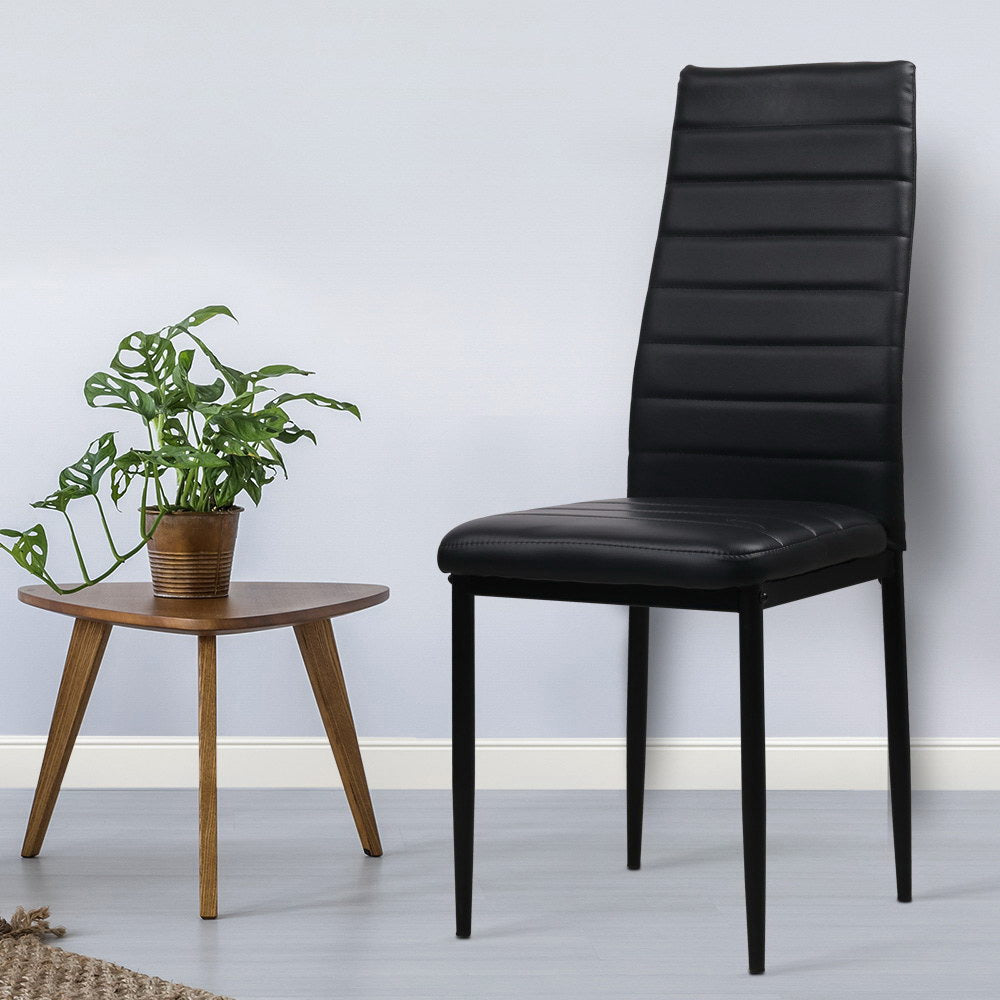 Dining Chairs Set of 4 Leather Channel Tufted Black - Furniture > Dining > Dining Set
