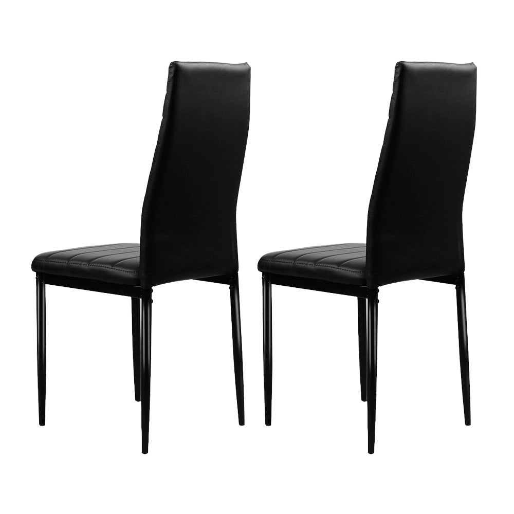 Dining Chairs Set of 4 Leather Channel Tufted Black - Furniture > Dining > Dining Set