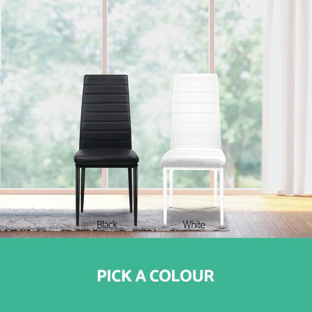 Dining Chairs Set of 4 Leather Channel Tufted Black - Furniture > Dining > Dining Set