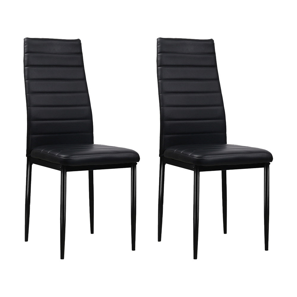 Dining Chairs Set of 4 Leather Channel Tufted Black - Furniture > Dining > Dining Set