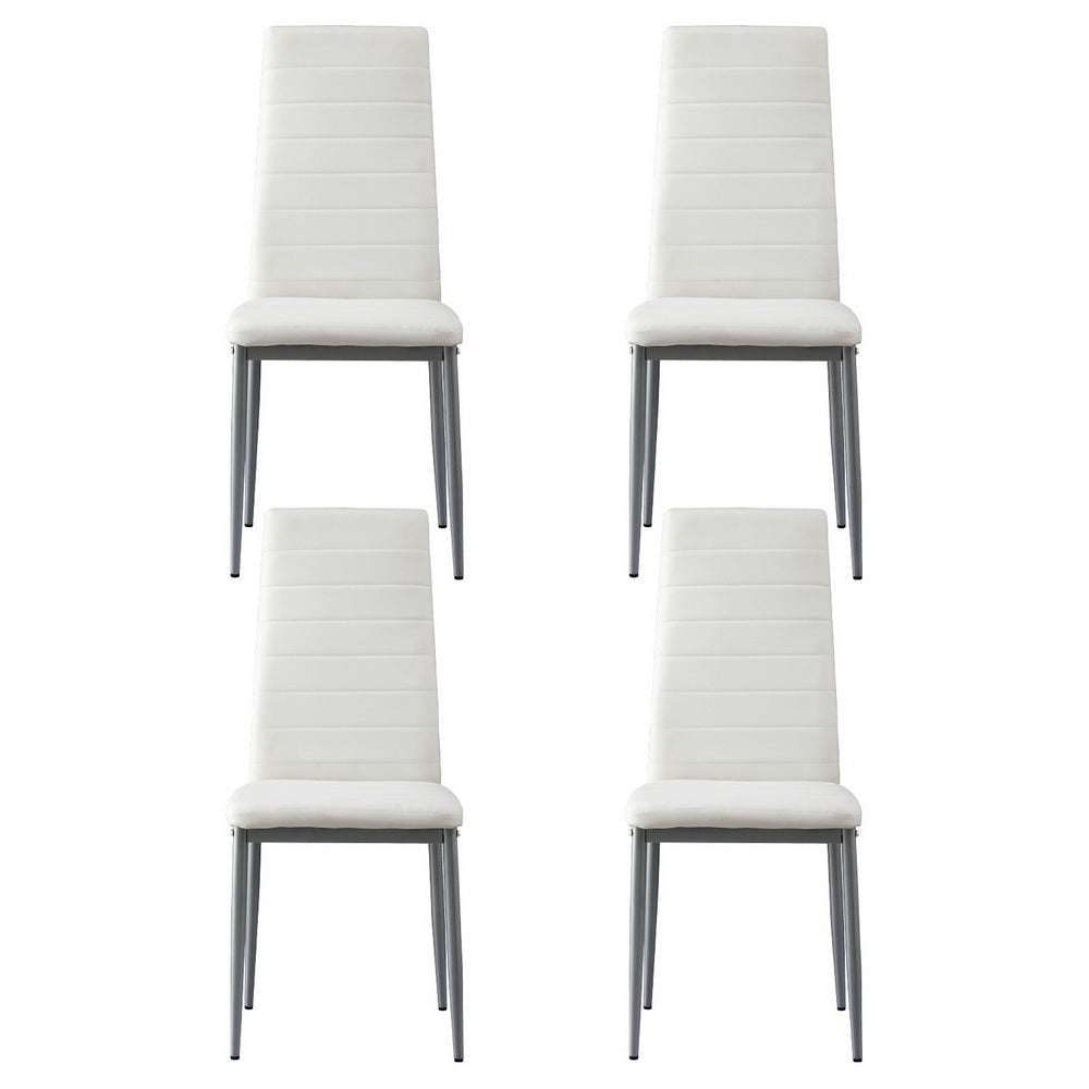 Dining Chairs Set of 4 Leather Channel Tufted White