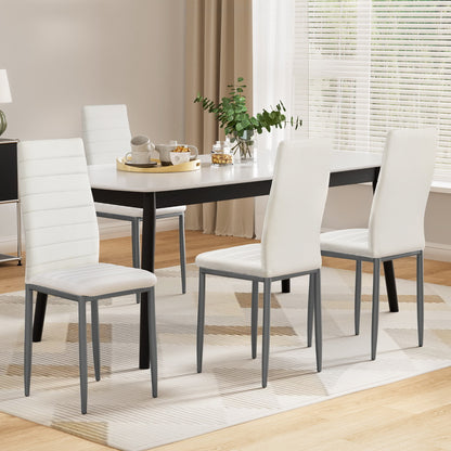 Dining Chairs Set of 4 Leather Channel Tufted White