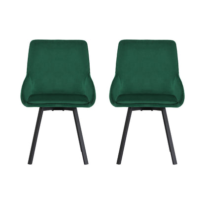 Dining Chairs Set of 2 Velvet Swivel Base Green