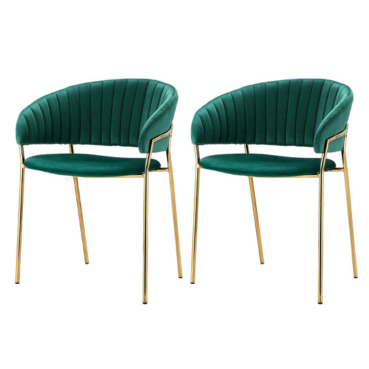 Artiss Dining Chairs Set of 2 Velvet Hollow Armchair Green - Furniture > Dining > Dining Set