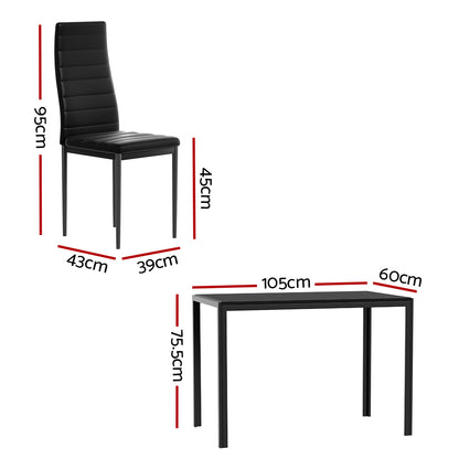 Artiss Dining Chairs and Table Dining Set 4 Chair Set Of 5 Black - Furniture > Dining > Dining Set
