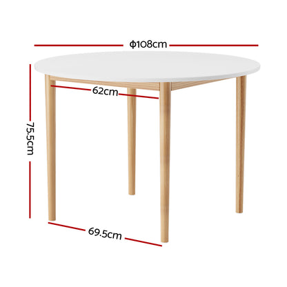 Artiss Dining Table Round White 108CM Diameter Demi Furniture > Dining > Dining Tables