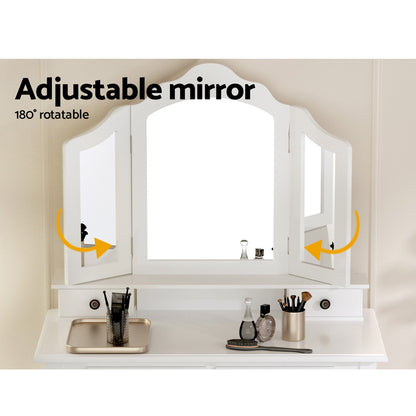 Artiss Dressing Table Stool Set Foldable Mirror White - Furniture > Bedroom > Dressing Vanity & Dressing Tables