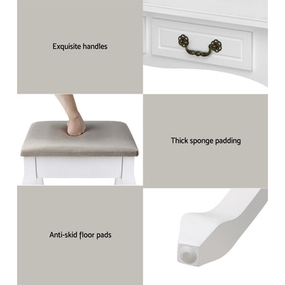 Artiss Dressing Table Stool Set Foldable Mirror White - Furniture > Bedroom > Dressing Vanity & Dressing Tables