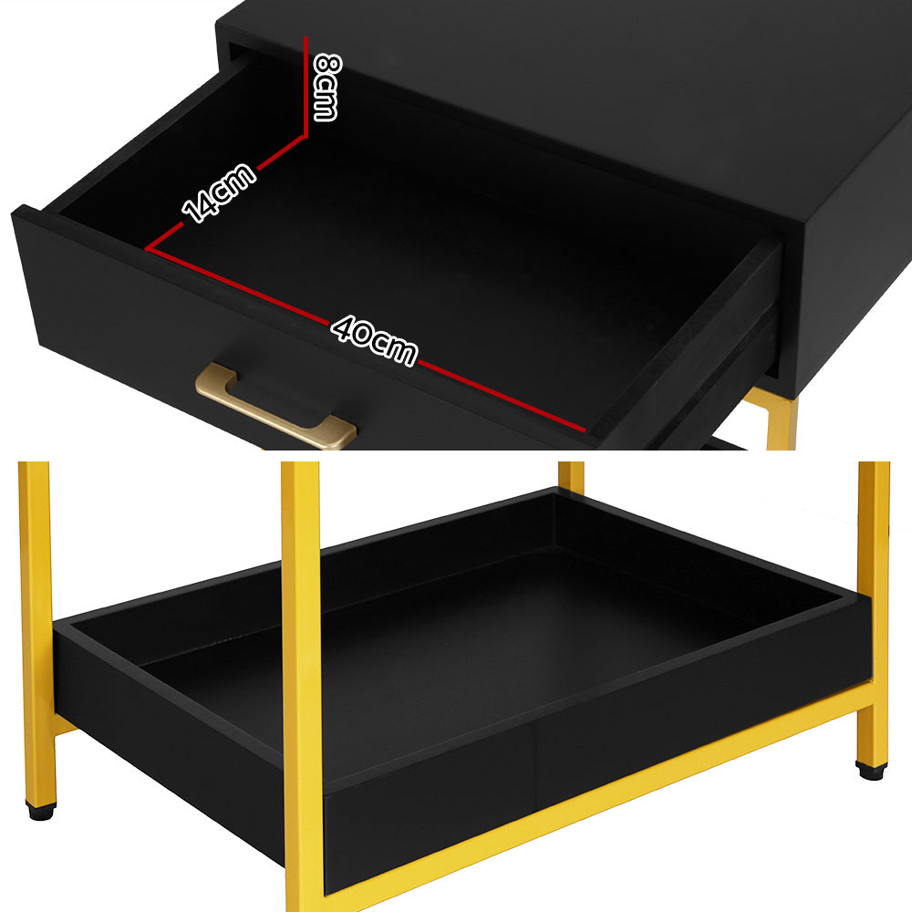 Artiss Bedside Table Drawers Side Table Shelf Storage Nightstand Black MASON Furniture > Bedroom > Bedside Tables