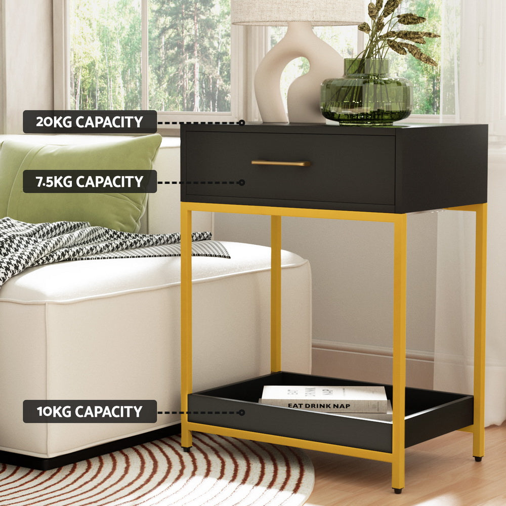 Artiss Bedside Table Drawers Side Table Shelf Storage Nightstand Black MASON Furniture > Bedroom > Bedside Tables