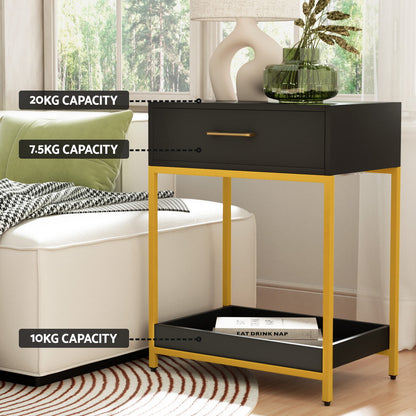 Artiss Bedside Table Drawers Side Table Shelf Storage Nightstand Black MASON Furniture > Bedroom > Bedside Tables