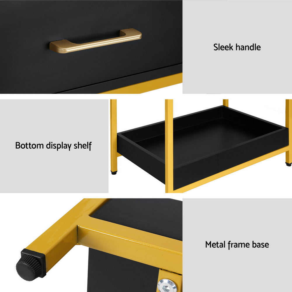 Artiss Bedside Table Drawers Side Table Shelf Storage Nightstand Black MASON Furniture > Bedroom > Bedside Tables