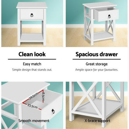 Artiss 2 X Bedside Table 1 Drawer with Shelf EMMA White Furniture > Bedroom > Bedside Tables