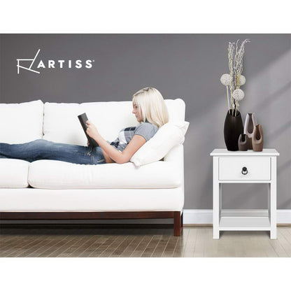 Artiss 2 X Bedside Table 1 Drawer with Shelf EMMA White Furniture > Bedroom > Bedside Tables