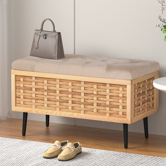 Artiss Storage Ottoman Blanket Box 80cm Weaved Velvet Pine Home & Garden > Bedding > Blankets & Throws