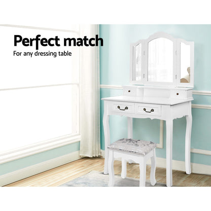Artiss Dressing Table Stool Velvet White - Furniture > Bar Stools & Chairs