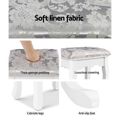 Artiss Dressing Table Stool Velvet White - Furniture > Bar Stools & Chairs