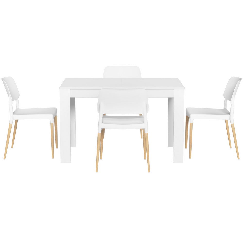 1 Artiss Dining Table and 4 Chairs Set White Wood - Furniture > Dining > Dining Set