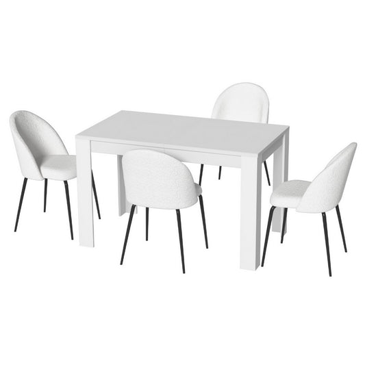 1 Artiss Dining Table and 4 Chairs Set White Sherpa - Furniture > Dining > Dining Set