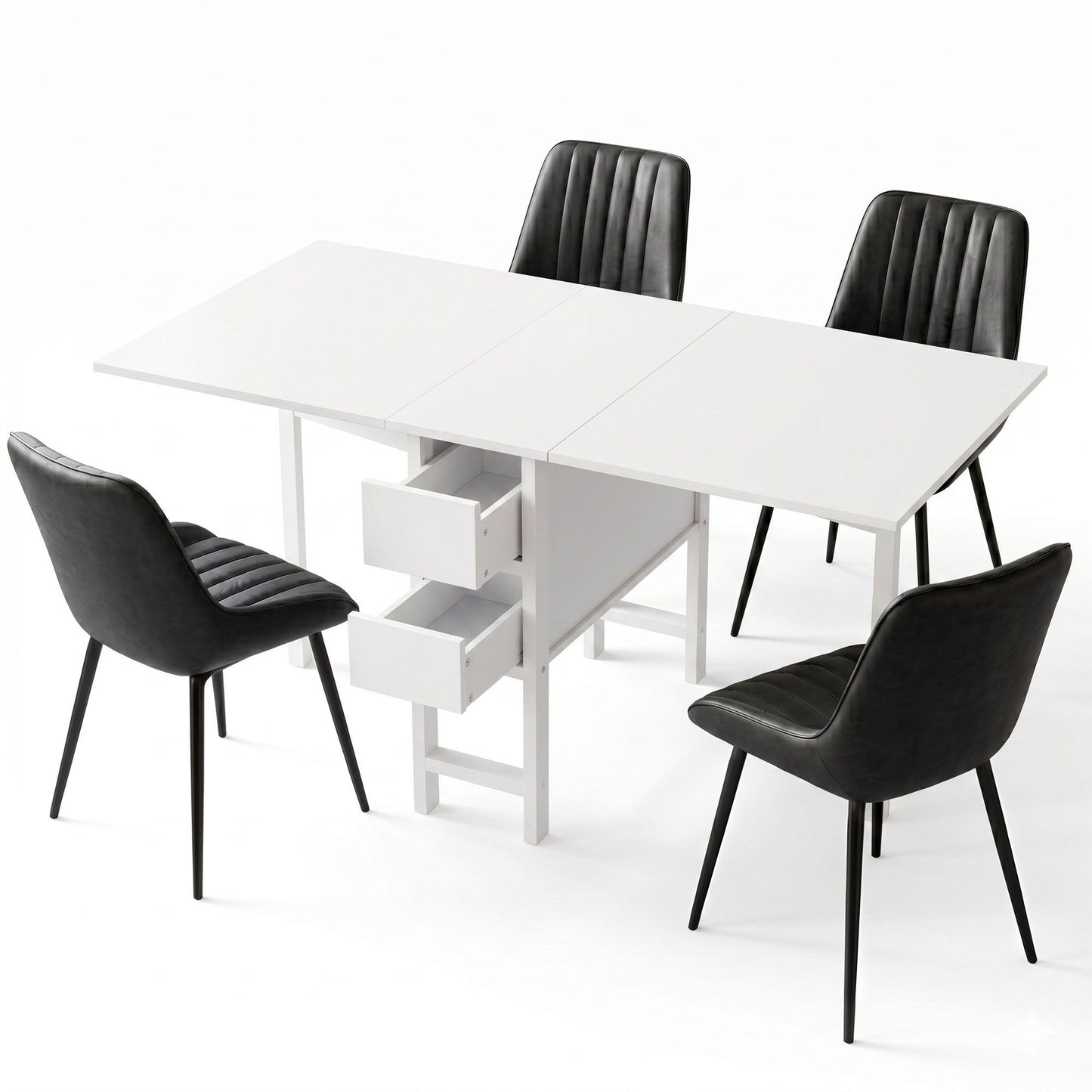 Artiss Dining Table and Chairs Set 5pcs Foldable Kitchen Furniture with 2 Drawers Black and White
