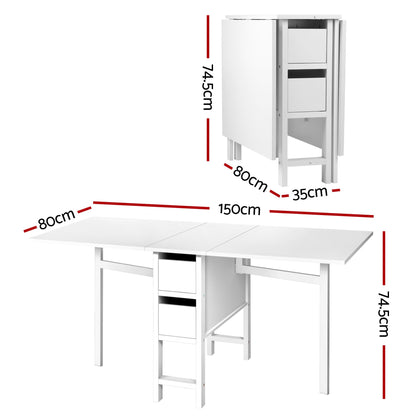 Artiss Dining Table and Chairs Set 5pcs Foldable Kitchen Furniture with 2 Drawers Black and White