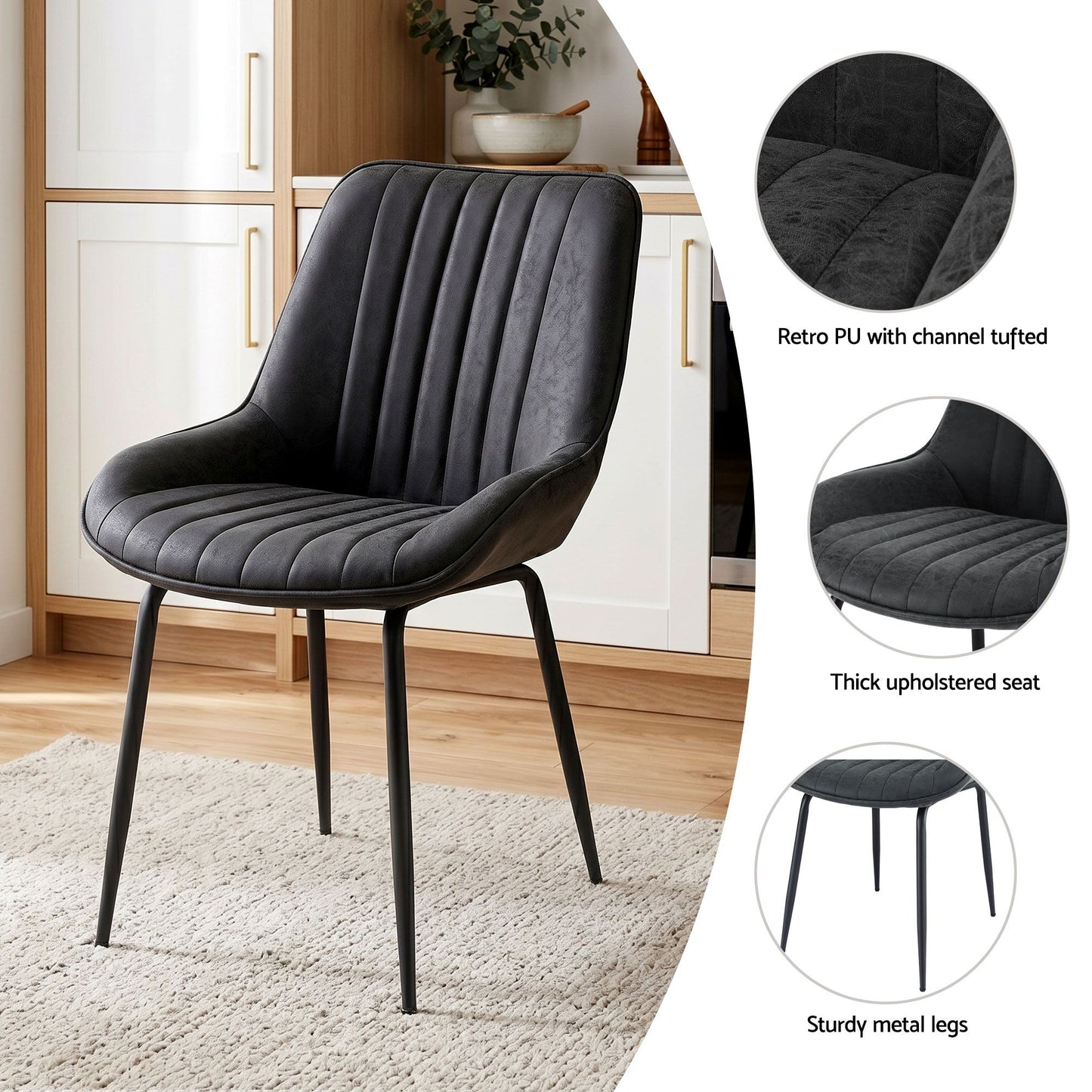 Artiss Dining Table and Chairs Set 5pcs Foldable Kitchen Furniture with 2 Drawers Black and White